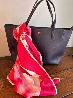 Escada 100% Silk Scarf Tie-Dye Pattern Red/Pink Colorblock Vintage Retro Boho